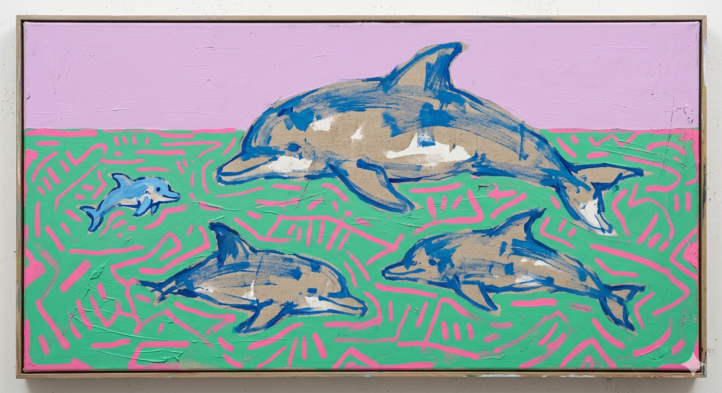 Abstract dolphins in colorful sea